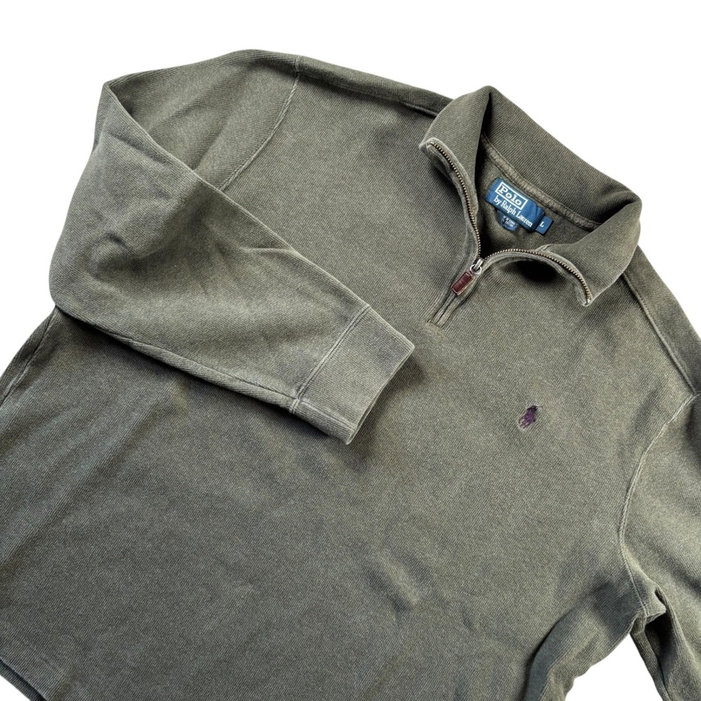 VTG Polo Ralph Lauren 1/4 Zip Pullover Mens L Green Preppy Old Money Minimalist